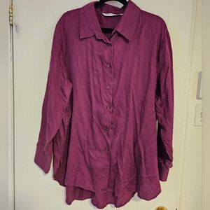 Womens XXL purple button down shirt top plus size  long sleeve Soft NWT
